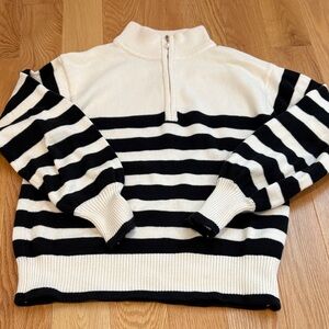Striped Dark Navy and White Women's Quarter Zip Sweater